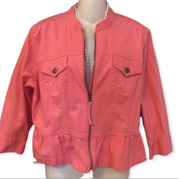Size 14 Ruby Rd. Coral denim front zip jacket - Picture 1 of 8